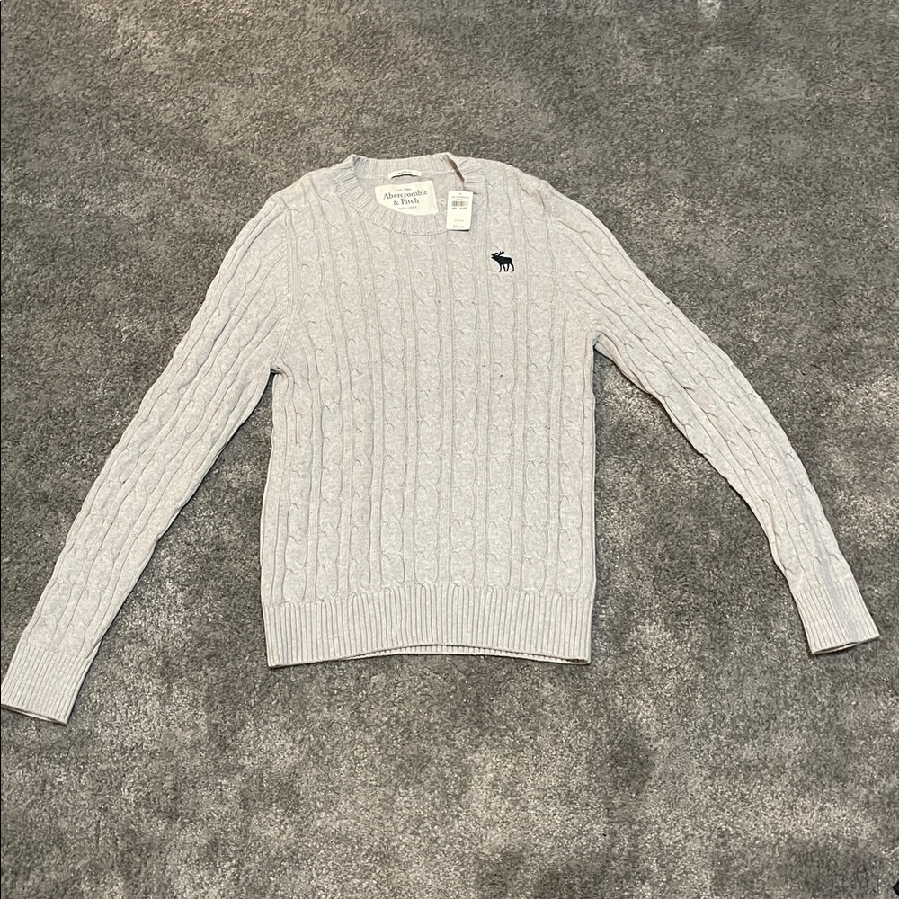 NWT Abercrombie & Fitch Long Sleeve Crew Neck Cable Sweater - Grey - Size XXL